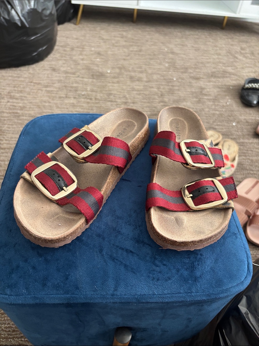 Kids' Red and Black Double Strap Slide Sandals